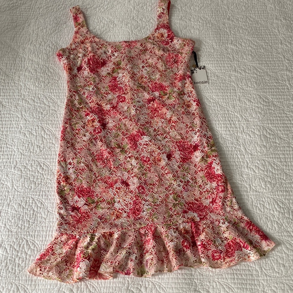 Kensie Pink Floral Stretch Midi Dress